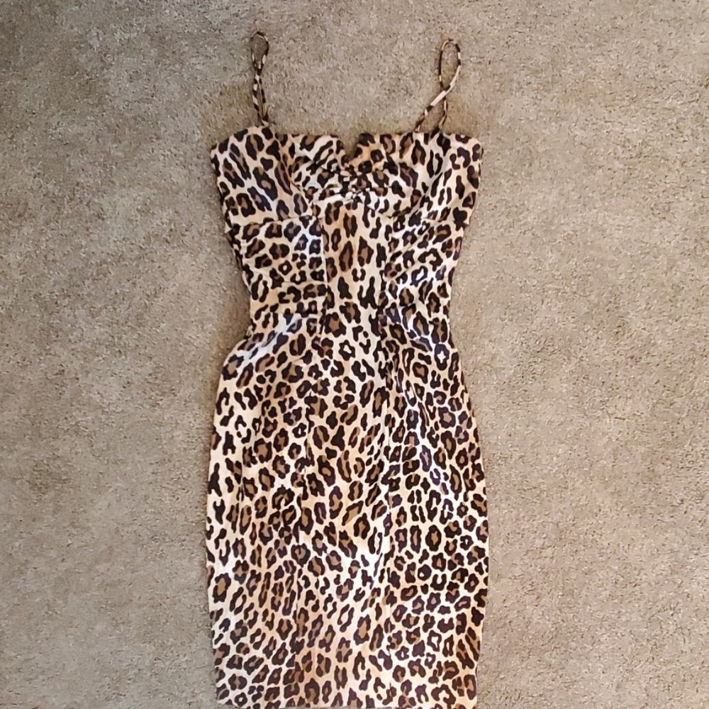 Cache satin leopard print dress